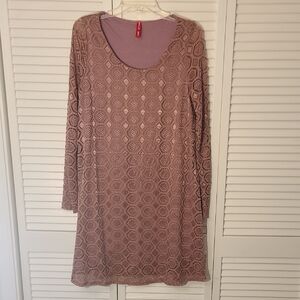 Hello MIZ Pink Sheath Dress Long Sleeve Scoop Neck